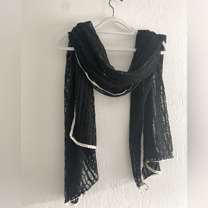 Black “Lacey” scarf for women, crème edging accent
